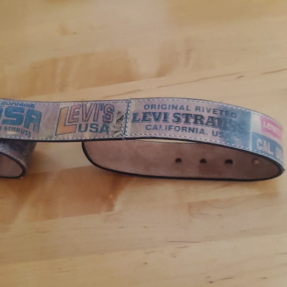 Levi's Brown Leather Belt with Red and Blue Panel Logos